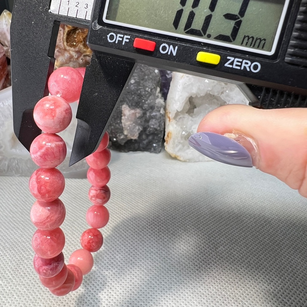 10MM Rhodochrosite Beaded Bracelet 6.76” Natural Pink Crystal Quartz Love Stone - Picture 12 of 12
